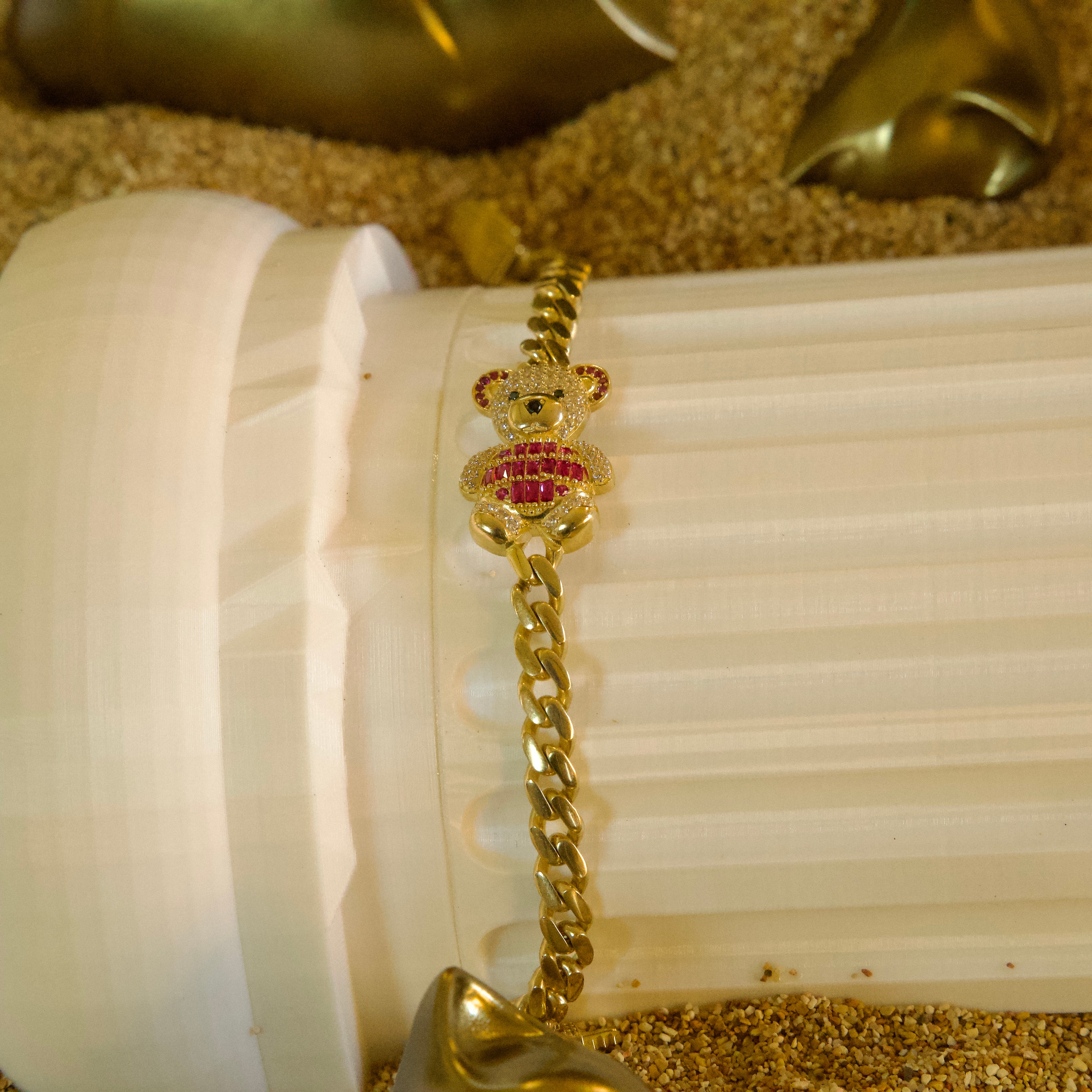 Pulsera de Osito fucsia 10K