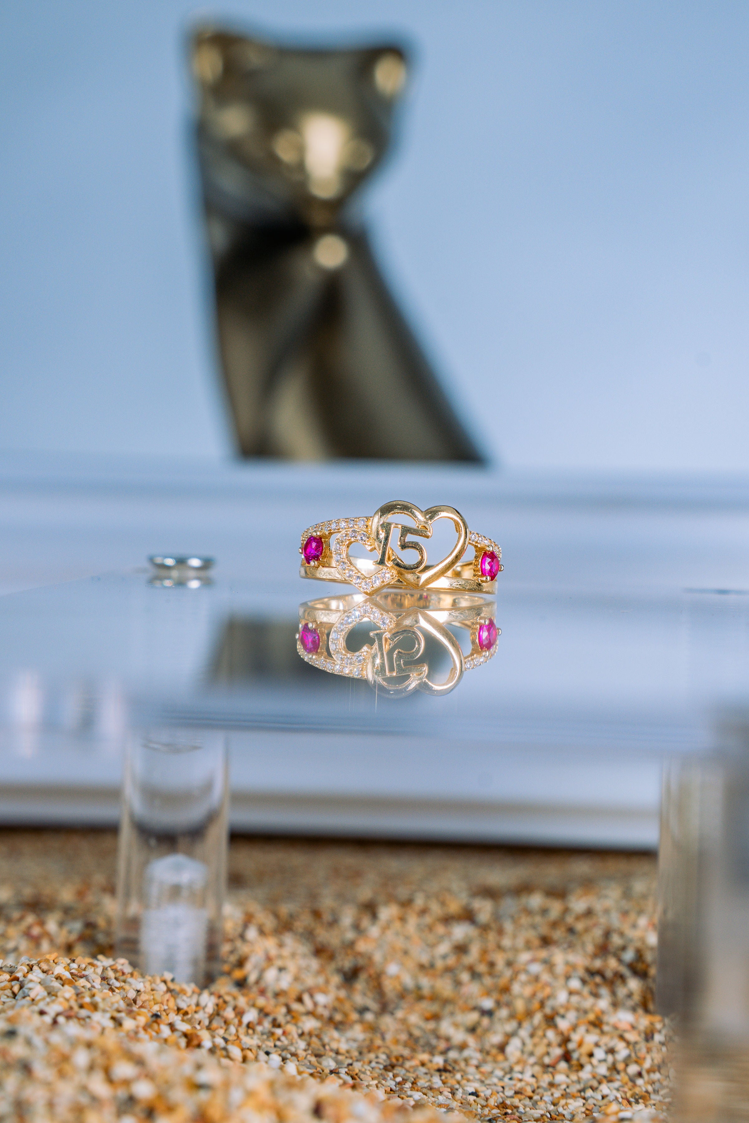 Anillo de 15 años dos corazones 14K