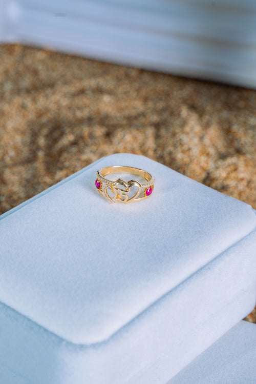 Anillo de 15 años dos corazones 14K