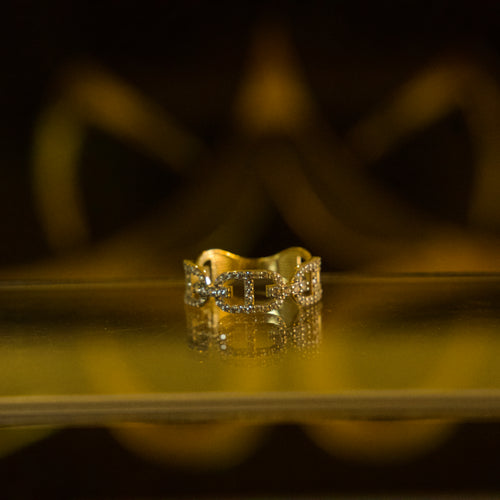 Anillo de Cadena con Zirconias Blancas 14K