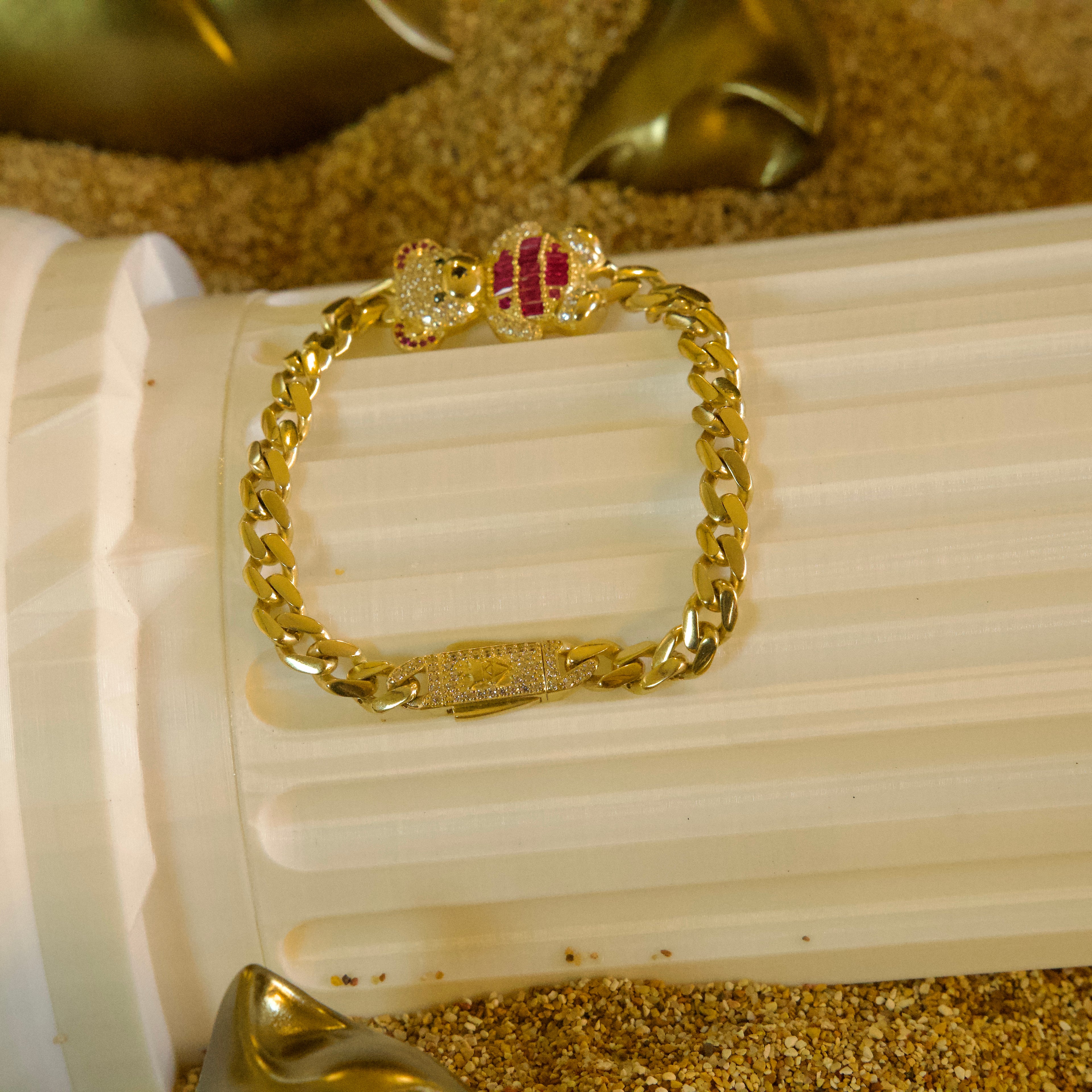 Pulsera de Osito fucsia 10K