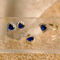 Set de Joyas Corazón azul con piedras blancas 10K