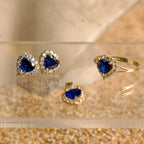 Set de Joyas Corazón azul con piedras blancas 10K