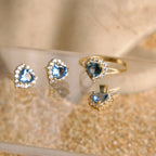 Set de Joyas Corazón celeste con piedras blancas 10K