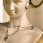 Set de Joyas Corazón celeste con piedras blancas 10K