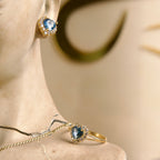 Set de Joyas Corazón celeste con piedras blancas 10K