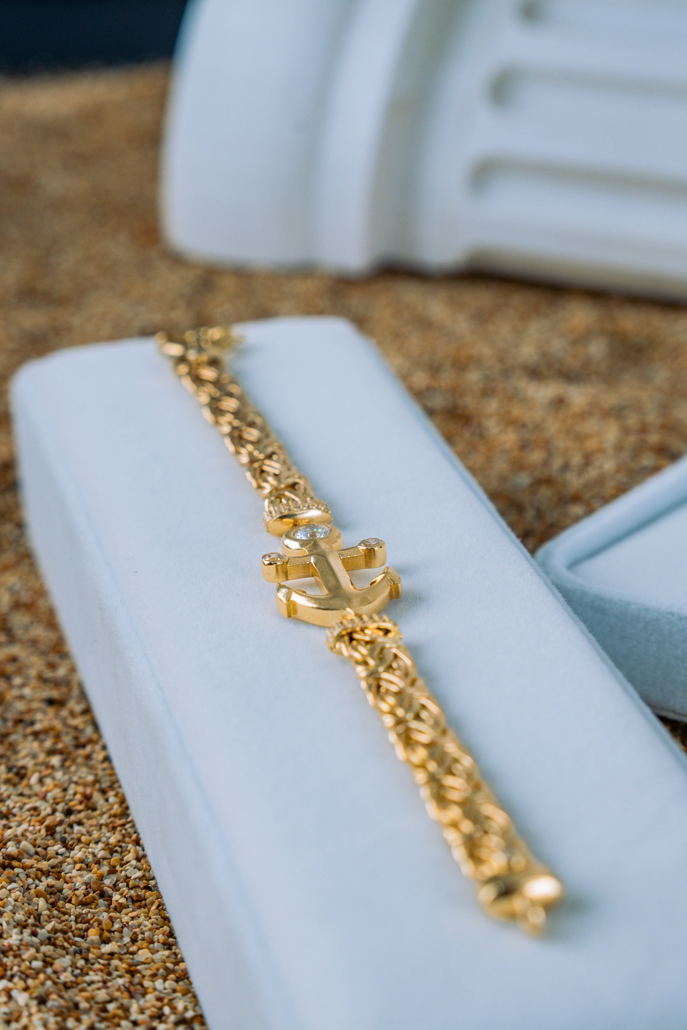 Pulsera bizantino con ancla 14K