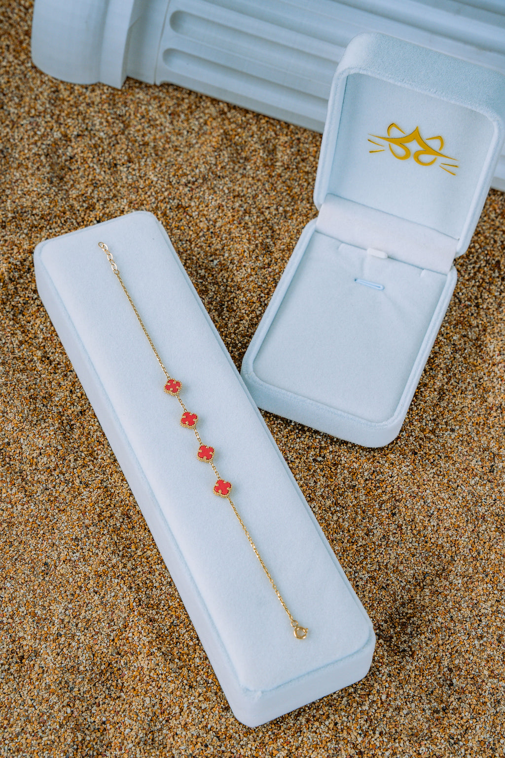 Pulsera 4 treboles rojos 10K