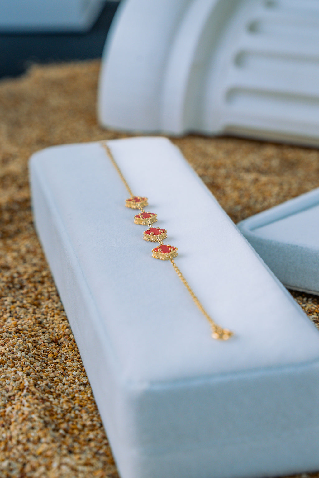 Pulsera 4 treboles rojos 10K