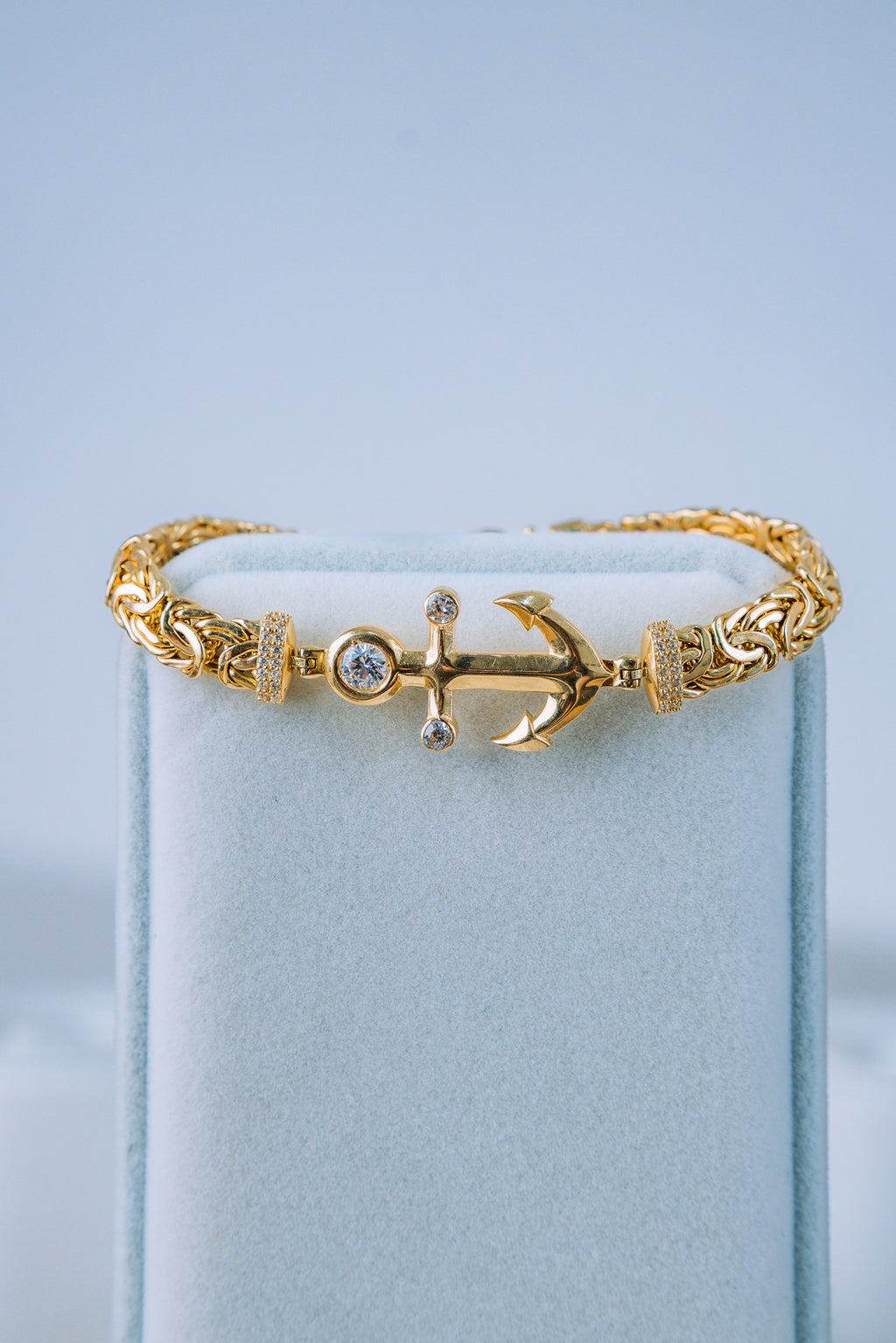 Pulsera bizantino con ancla 14K
