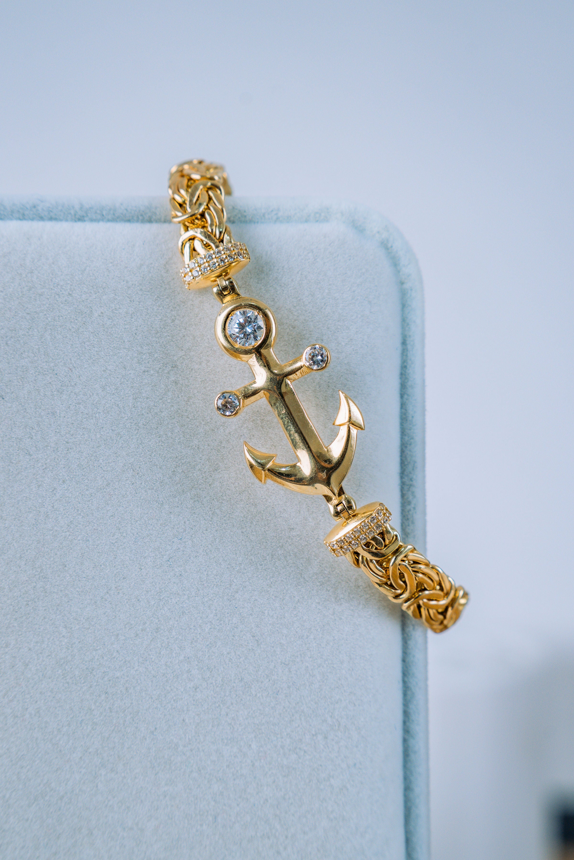 Pulsera bizantino con ancla 14K