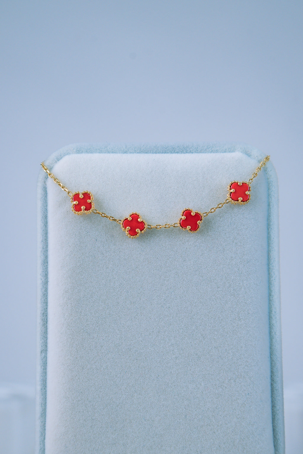 Pulsera 4 treboles rojos 10K