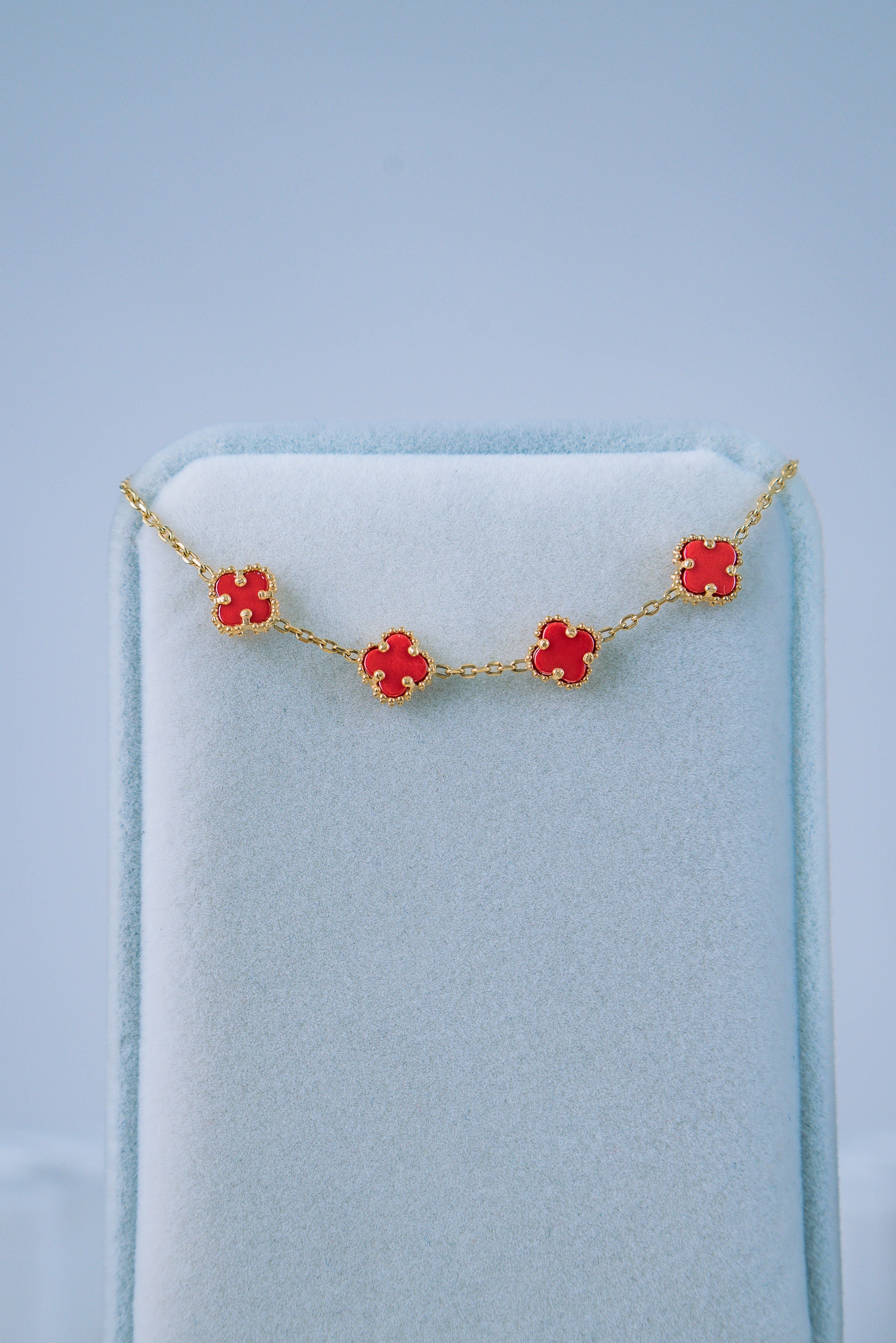 Pulsera 4 treboles rojos 10K