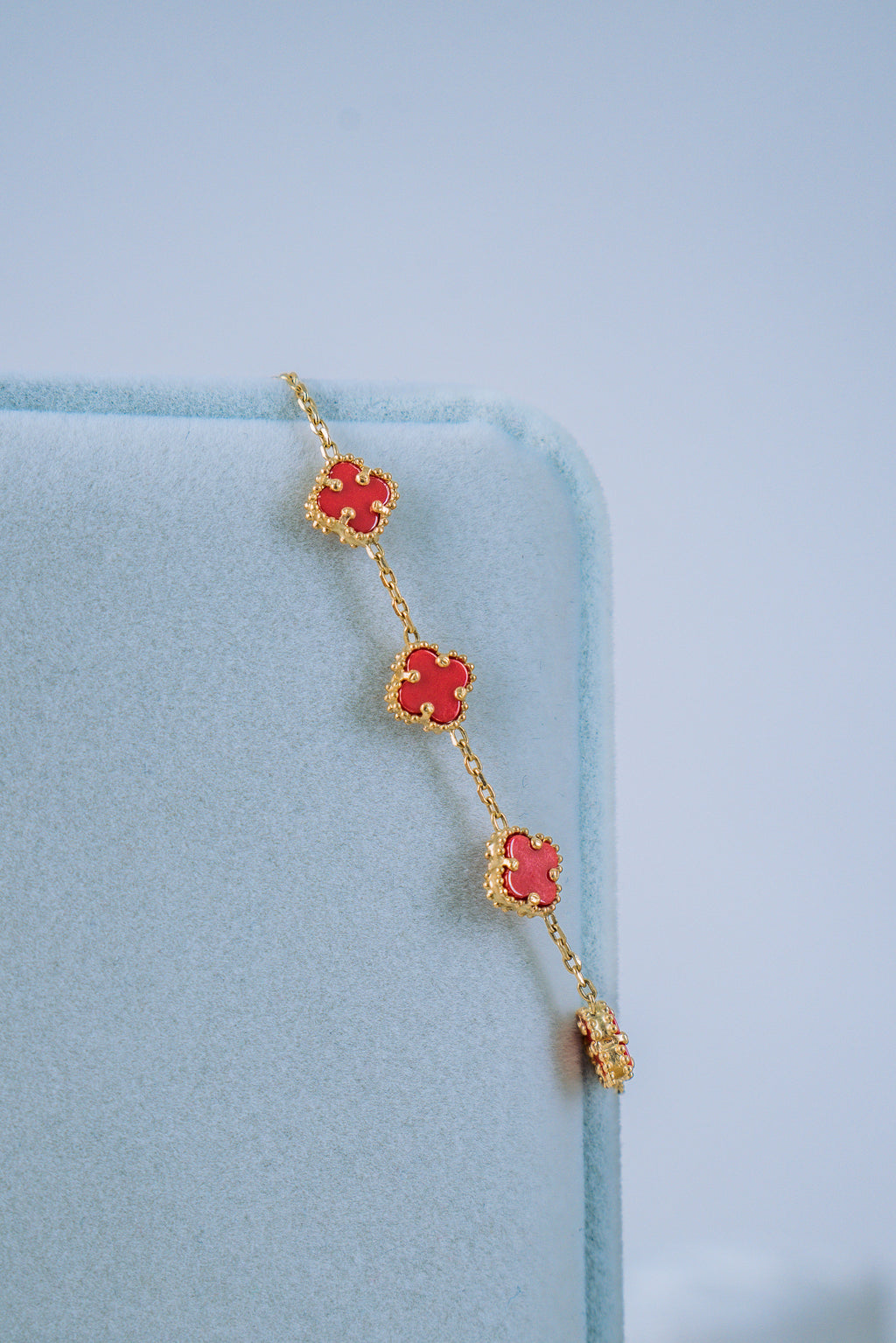 Pulsera 4 treboles rojos 10K