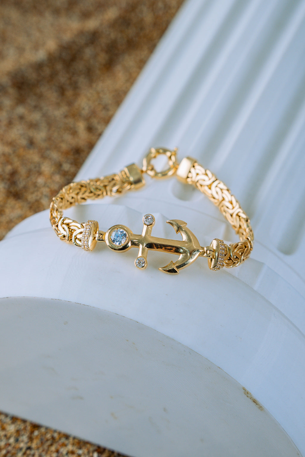 Pulsera bizantino con ancla 14K