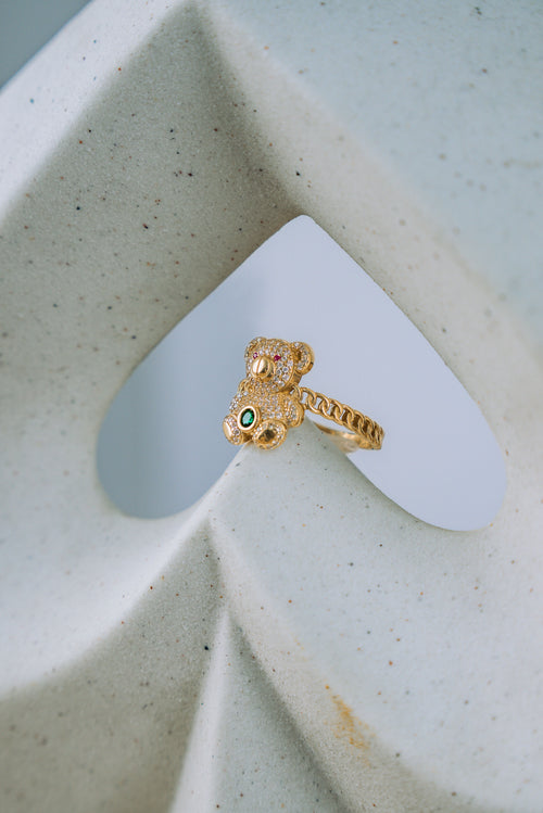 Anillo de osito piedra verde 14K