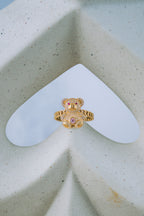 Anillo de oso piedra rosada 14K