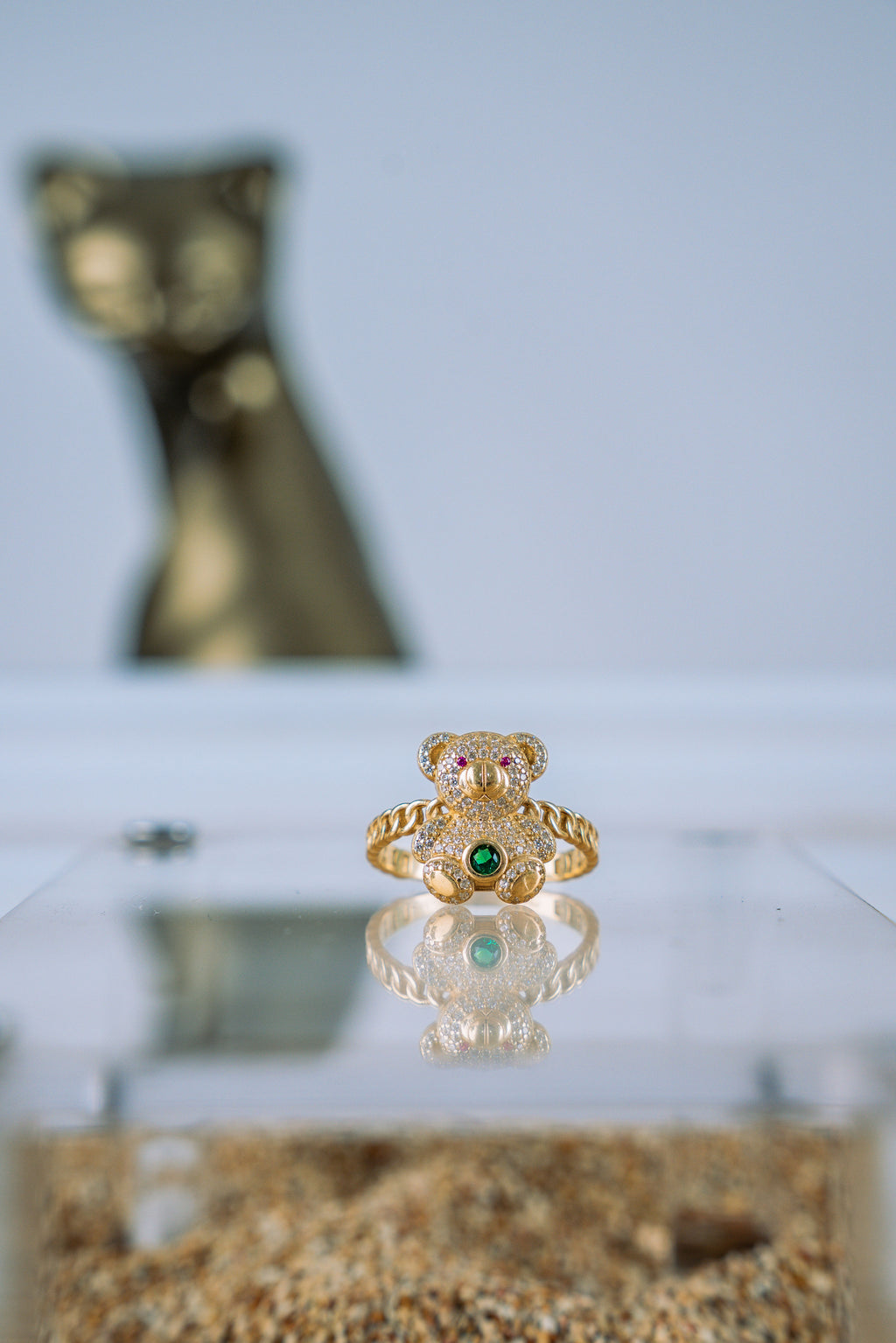 Anillo de osito piedra verde 14K