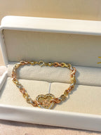 Pulsera 15 años con corazón 3 oros 10K