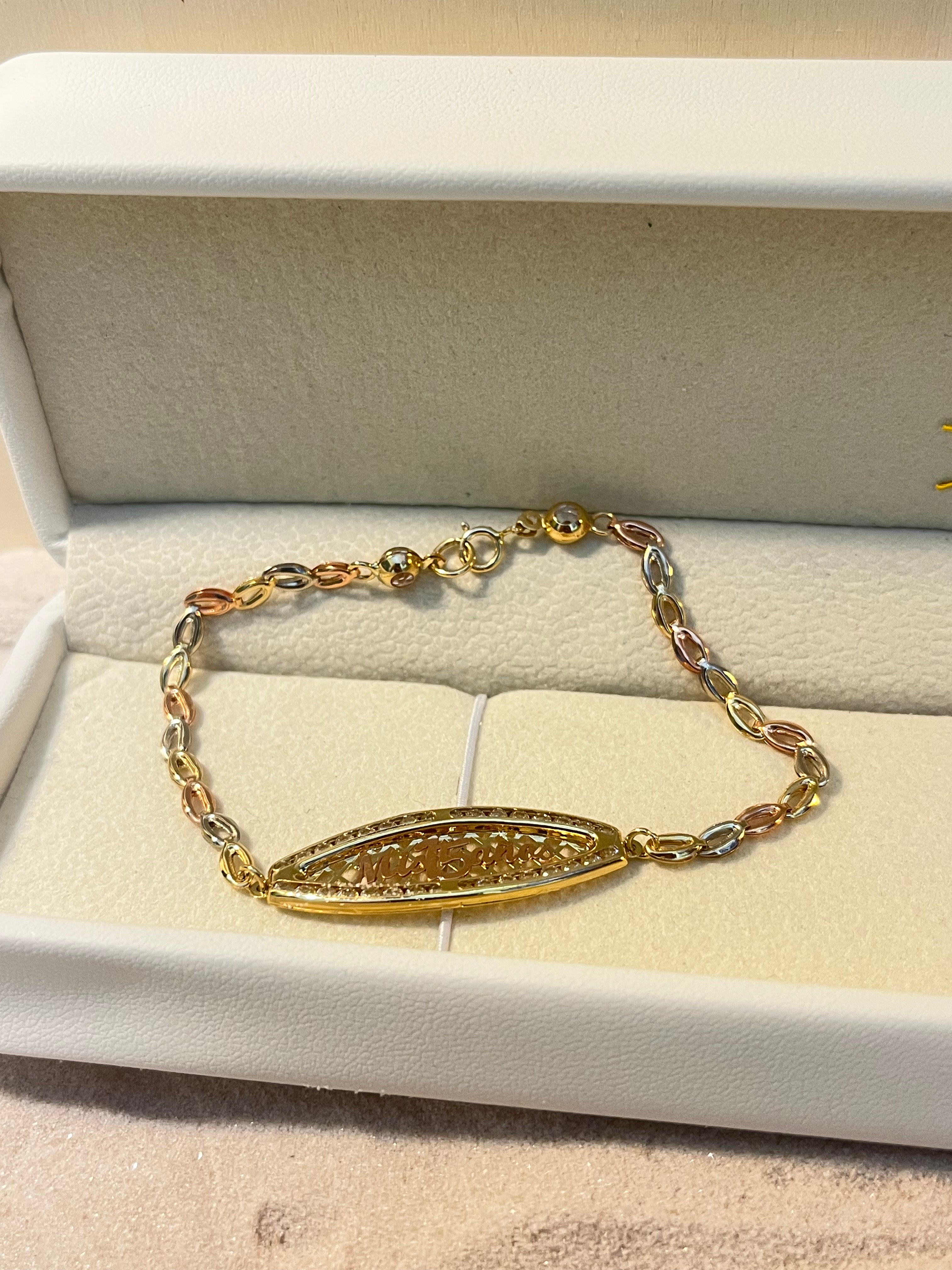 Pulsera 15 años con placa ovalada 3 oros 10K